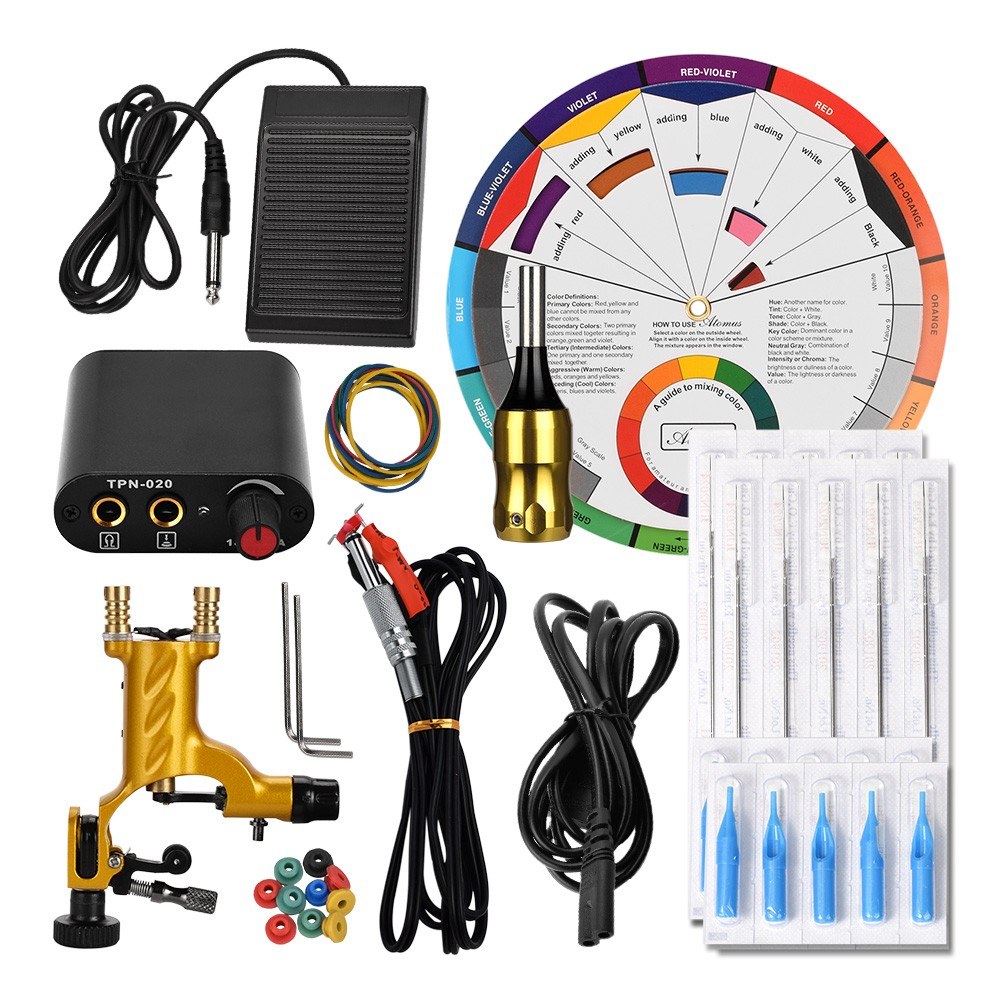 

Tattoo Machine Kit Conventional Hook Line Rotary Tattoo Machine Gun Color Wheel Exercise Tattoo Tools for Artist Beginner