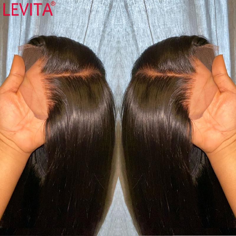 

LEVITA Bone Straight Lace Wig Brazilian Lace Human Hair Wigs For Black Women 4x4 Closure Wig Non-Remy 150% Density, As pic