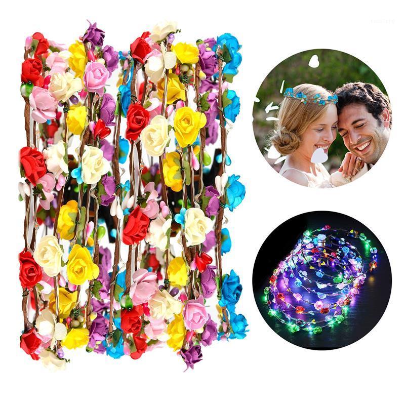 

Flower Wreath Decorative Luminous 10LEDs Headpiece Flower Headdress Crown For Night Party Decor1, As picture