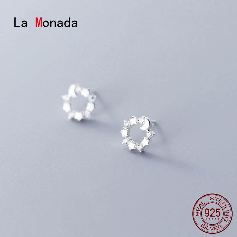 

Stud La Monada Korean Minimalist Women Earrings Silver 925 Fine Jewelry Beautiful Star Moon Circle For