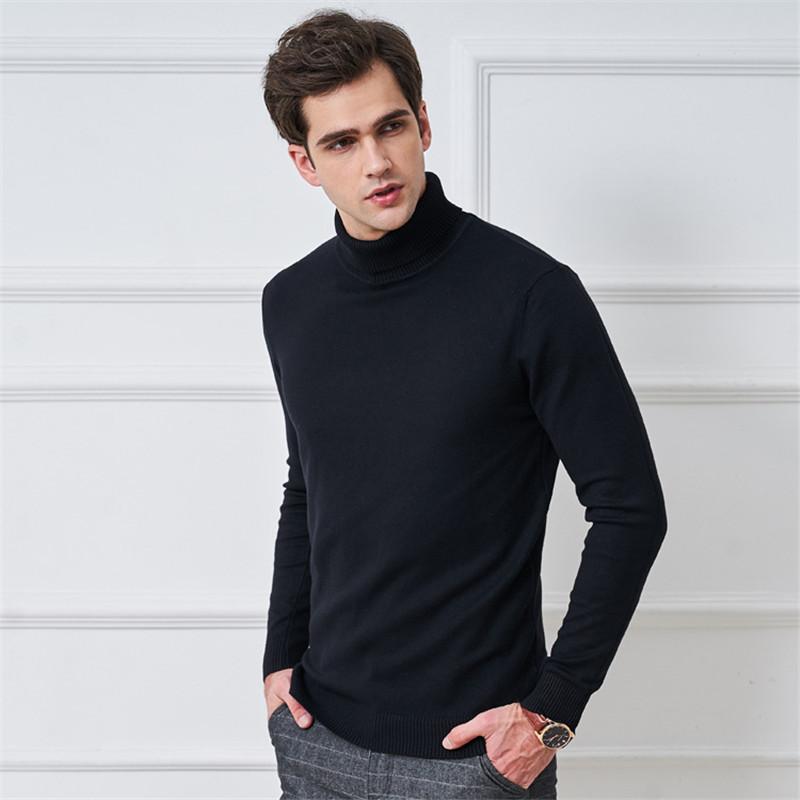 

Autumn Winter Korean Turtleneck Sweater Men' Fashion Solid Color Slim Fit Pullover 30% Wool Knitted Sweaters Trui Pull Homme, Black