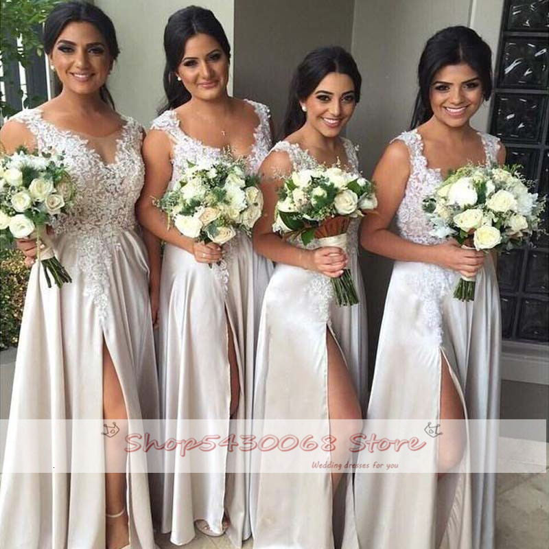 

2021 New Cheap Elegant Bridesmaid's Dresses the Chiffon Line Slit Wedding Gown Custom-made 8CB1