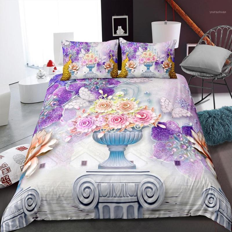 

Luxury Bedding Set Queen King Size Peafowls Pattern Printed Duvet Cover Set Bedclothes Super Soft Microfiber Comforter Cover1, As picture