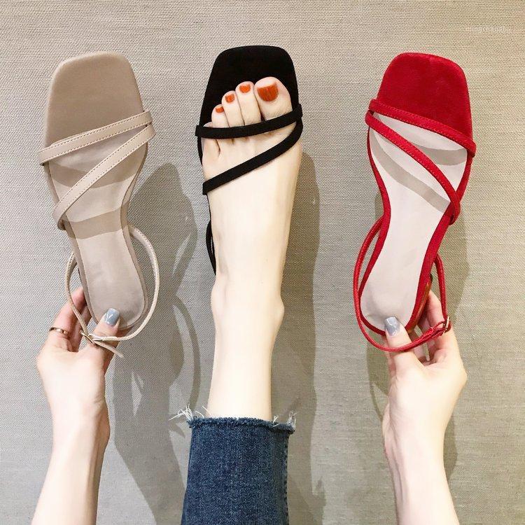 

Simple Women Non Slip Low Heel Sandals 2020 Summer New Women's Casual Narrow Band High-heeled Shoes Zapatos De Mujer Shoes1, Black