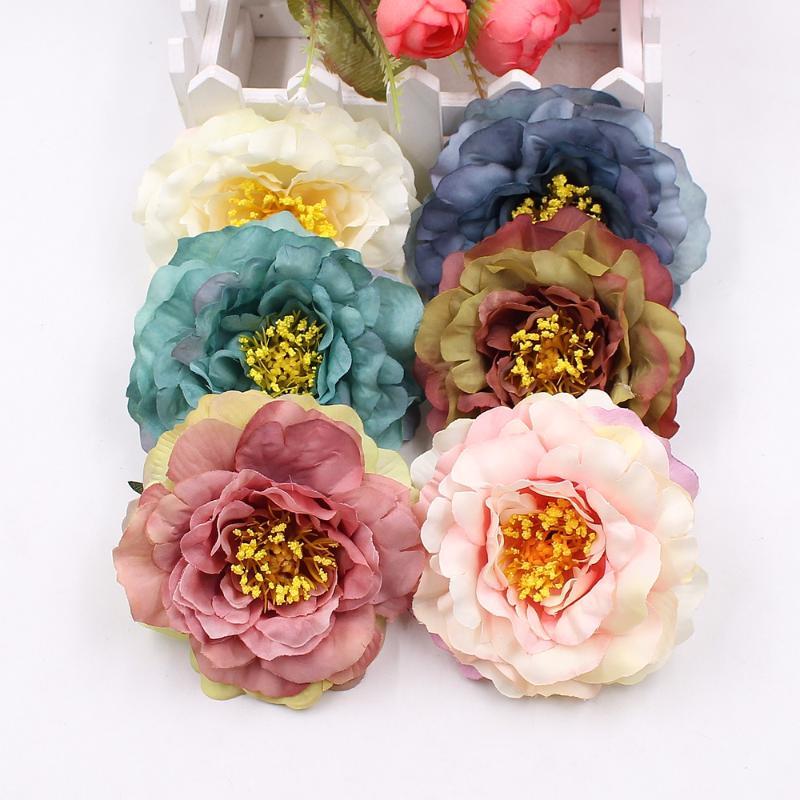 

2pcs 9cm high quality artificial peony flower silk silk rose wedding party home decoration DIY wreath gift clip art flower1, Blue