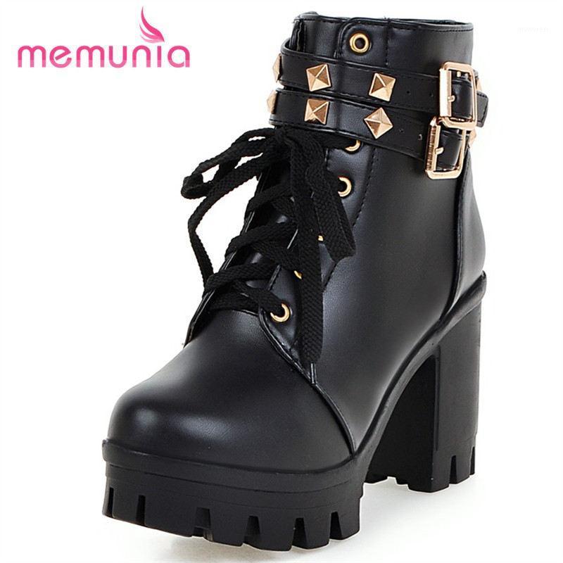 

MEMUNIA new arrive 2020 fashion super high heel boots autumn winter ankle boots for women round toe square heel size 33-431, Black