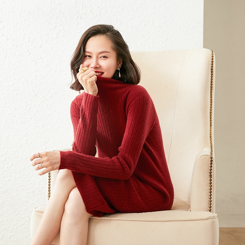 

Hot Selling the Ladies 100% Pure Cashmere Knitting Goat Dressed in Winter New Senior Fashion 6 Colours Turtleneck High Z3XL, Dark red