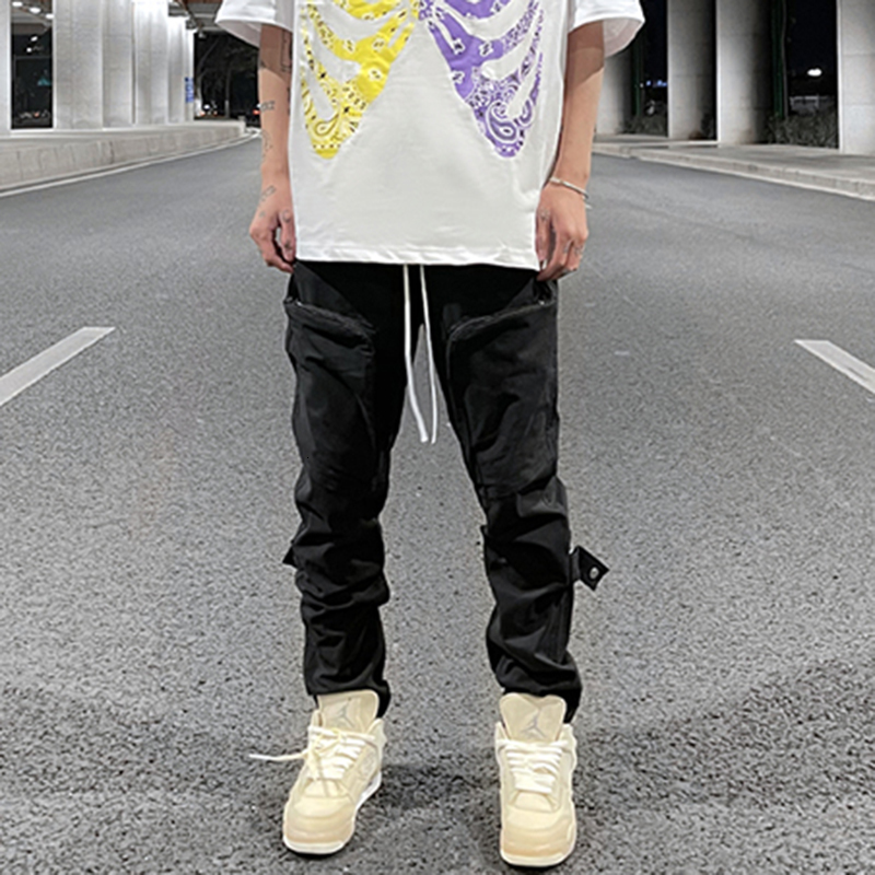 

2021 New Knee Lace Up Multi-pockets Drawstring Casual Overalls Mens High Street Oversize Straight Cargo Pants Hip Hop Baggy Trousers 1vzg, Pic color