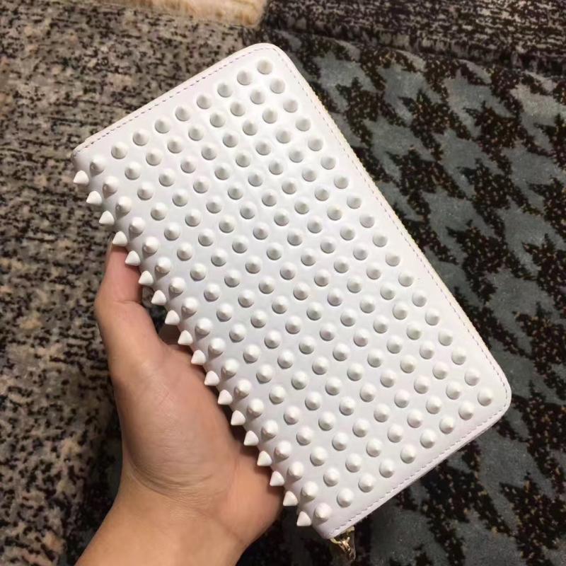 

Long Style Panelled Spiked Clutch Women Men Wallets Patent Leather Mixed Color Rivets Party Clutches bags Purses with Spikes bat, Photo color