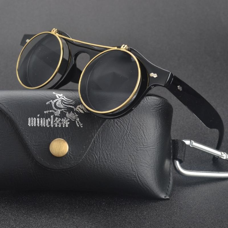 

MINCL/2020 new Men and women punk style retro flip circular double metal sun glasses Double Lens Brand Vintage uv400 FML