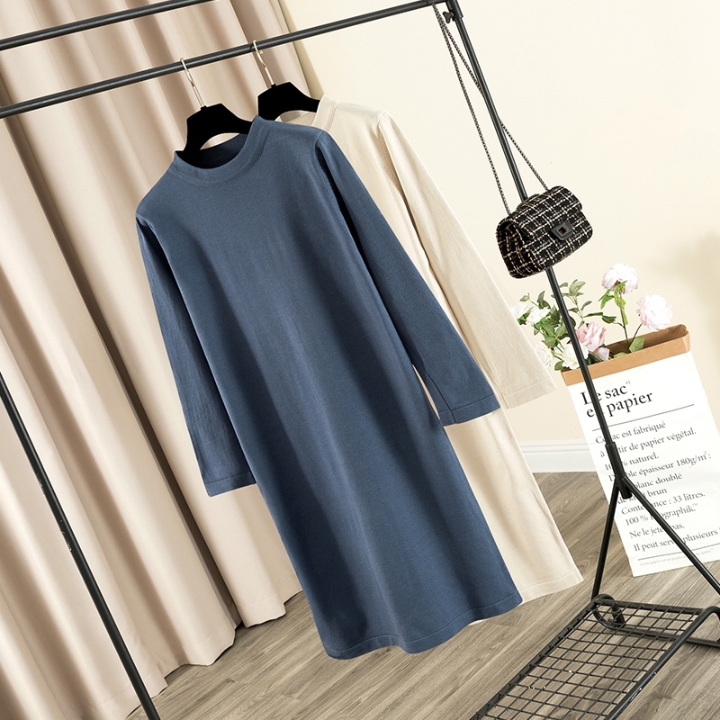 

BYGOUBY Women Basic Long Straight Maxi Sweater Dress Spring Autumn O Neck Knitted Midi Dresses Chic Female Pullover Sweaters Y200805, Coffee dc0511