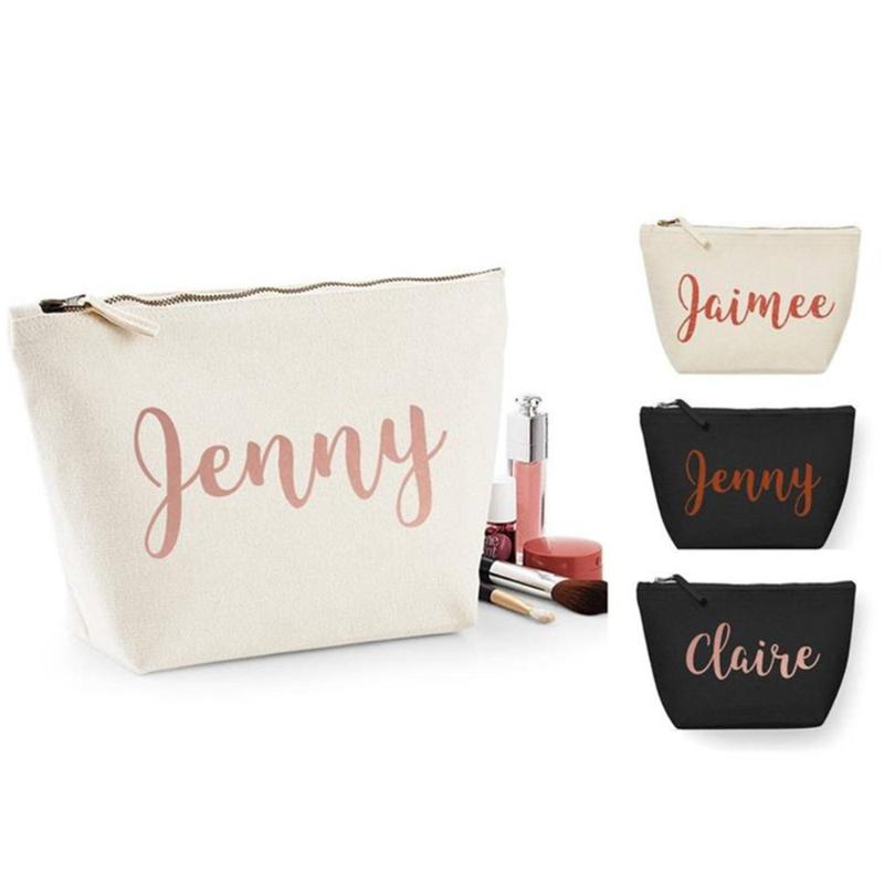 

custom name bachelorette make up bag ivory gold wedding thank you Cosmetic bags bridesmaid proposal toiletries christmas pouch
