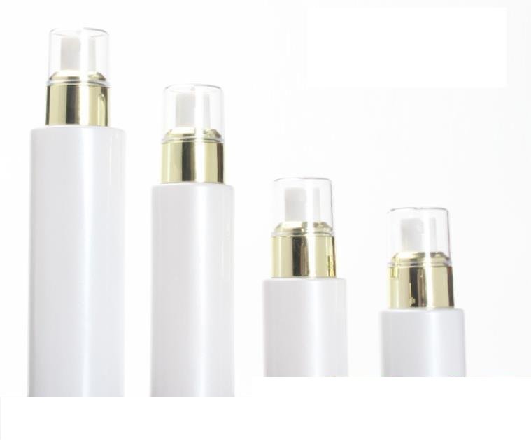 

300pcs 30/50g white glass jar 20/30/100ml white glass pump lotion/spray bottle gold collear lids