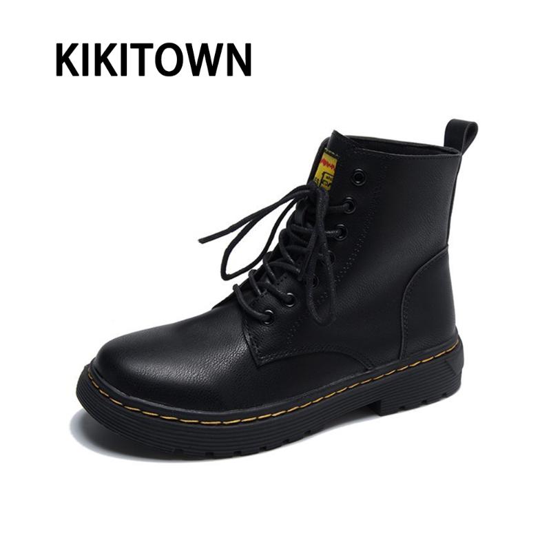 

boots 2020 winter new fashion round head lace up women's flat bottom casual short tube women's Boots, Black