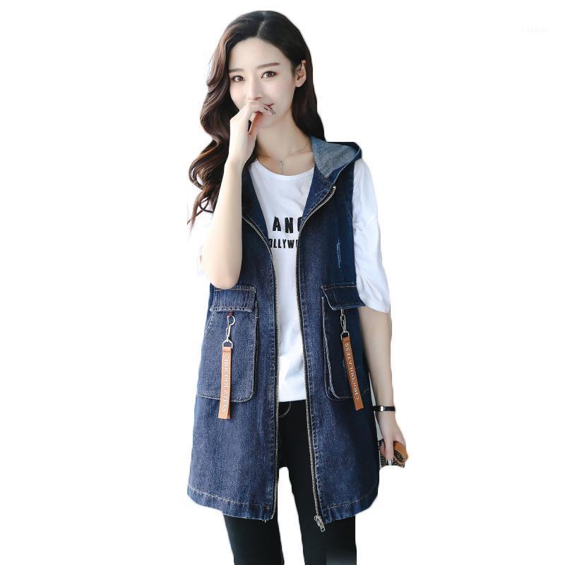

Fashion 2020 Spring Autumn Girls Casual Loose Large Size Cowboy Vest Jackets Embroidery Hooded Long Coats Women Jackets A3441, Blue