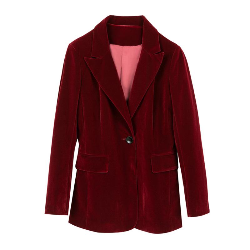 

Women Blazers Burgundy Velvet Suit Woman Casual Joker Slim Retro Suit Coat Woman Long Blazer