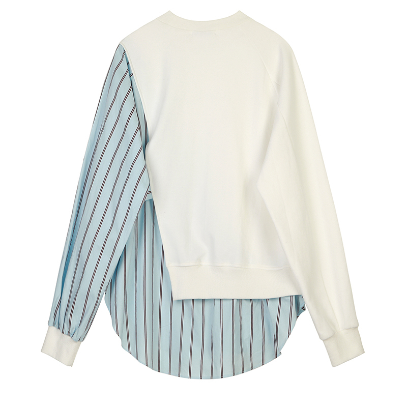 

[EAM] Loose Fit Striped Spliced Hit Color Sweatshirt New Round Neck Long Sleeve Women Big Size Fashion Spring Autumn 1B763 200928, Black