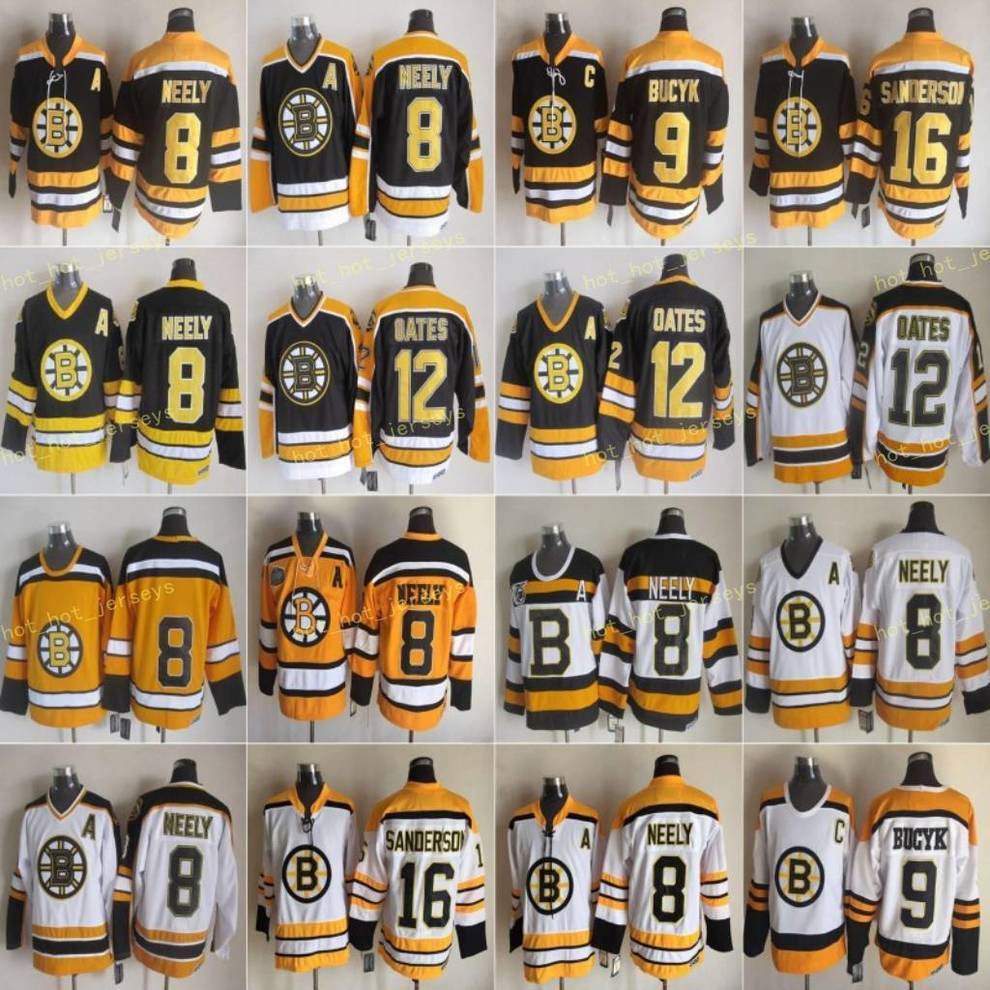 

Boston 8 Cam Neely Bruins Hockey Jersey Men 12 Adam Oates 9 Johnny Bucyk 16 Derek Sanderson Vintage CCM 75th Ice Stitched Black White, Black;red