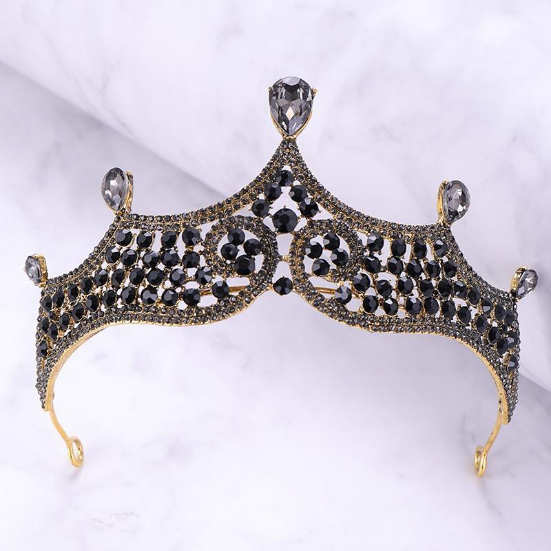 

Baroque Luxury New Pageant Headband Tiaras Black Rhinestone Crown Elegant Round Big Women Hair Accessories for Wedding Gifts1