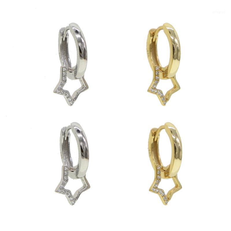 

Hoop & Huggie 100% 925 Sterling Silver Jewelry Micro Pave Clear Cubic Zirconia Star Charm Earring 9251