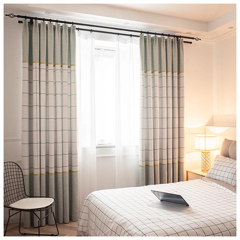 

Modern Concise Small and Fresh Stitching Jacquard Shading Curtains for Living Dining Room Bedroom French Window Tulle Curtains