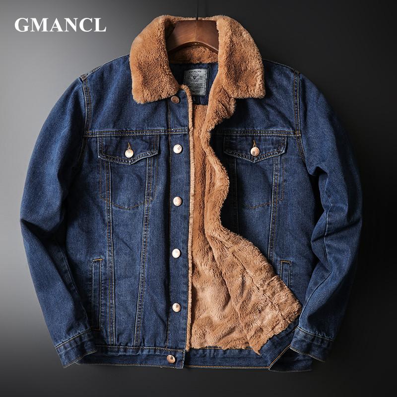 

New Winter Men Slim Thick warm Wool Denim Jackets Fashion vintage Male Streetwear Casual Distressed Jeans Jacket Outerwear, Navy blue