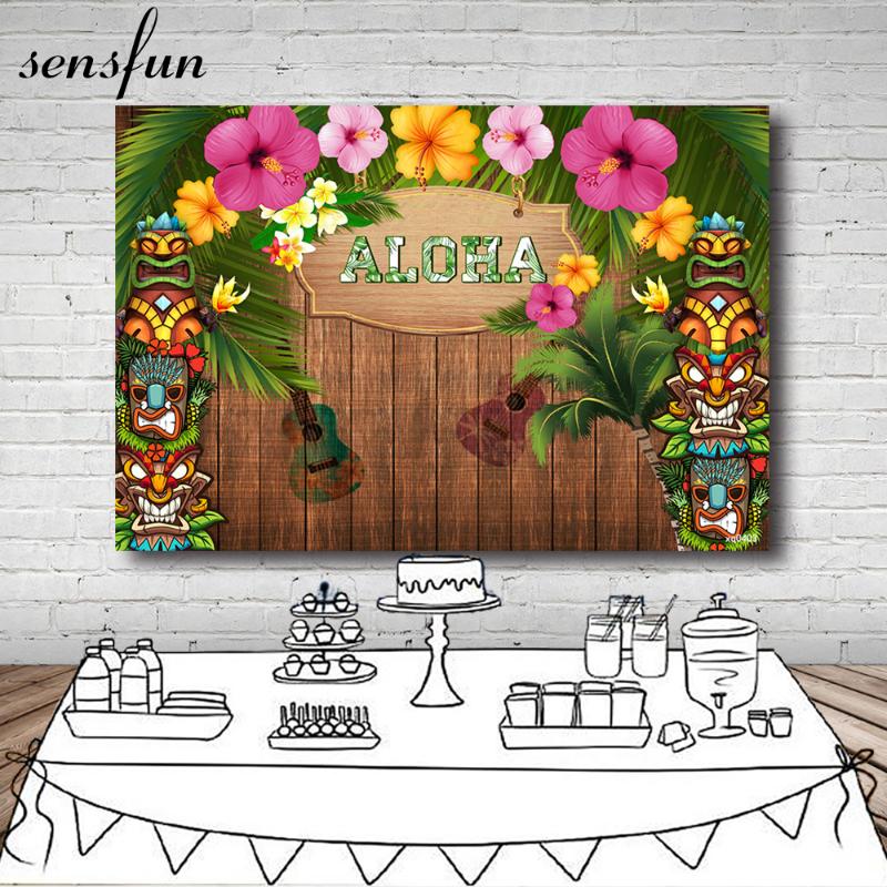 

Sensfun Luau Photography Backdrop Tiki Aloha Party Hawaii Tropical Background Decor Photocall Backdrop Photo Studio Banner