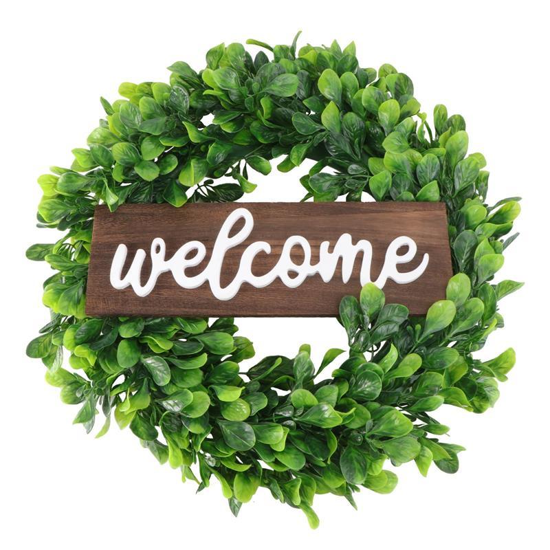 

Decorative Welcome Wreath Door Hanging Garland Ornament Simulation Wreath, Green