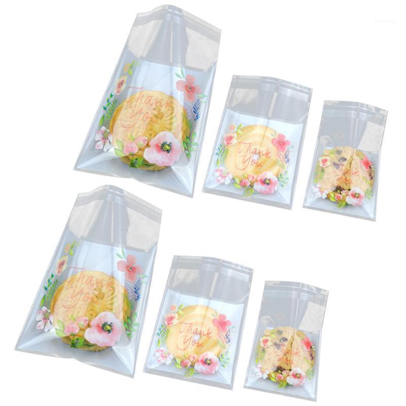 

300pcs Cookies Packaging Bags Flower Pattern Candy Bags Packaging Self Adhesive Pouch for Bakery Candy Gift(100pcs for Thre1
