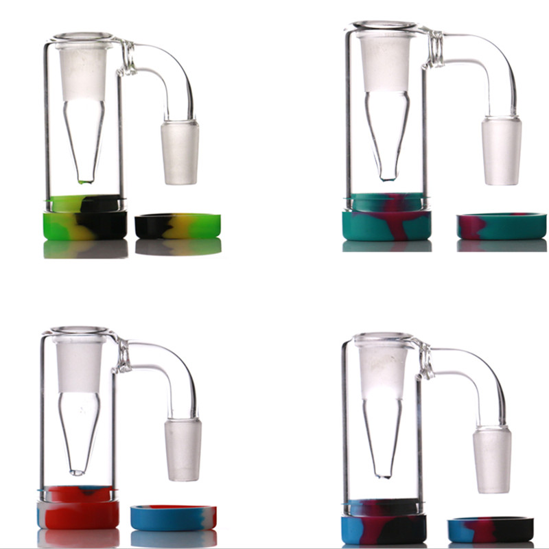 

14mm glass material smoking ash catcher mix colors with silicone contain straight for bong