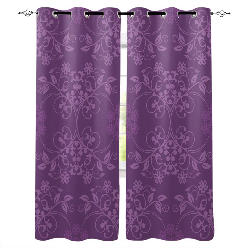 

Pattern Leaves Dense Purple Curtains for Living Room Bedroom Kitchen Home Supplies Ready-made Window Curtains, As pic