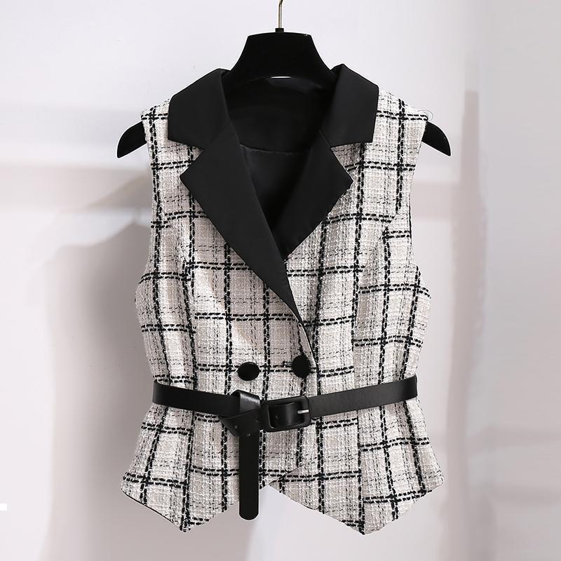 

autumn 2021 New ladies winter 2 piece women's suits plaid cardigan tweed vest + crocheted dress two sets y471 PAE2, Hey;suit.