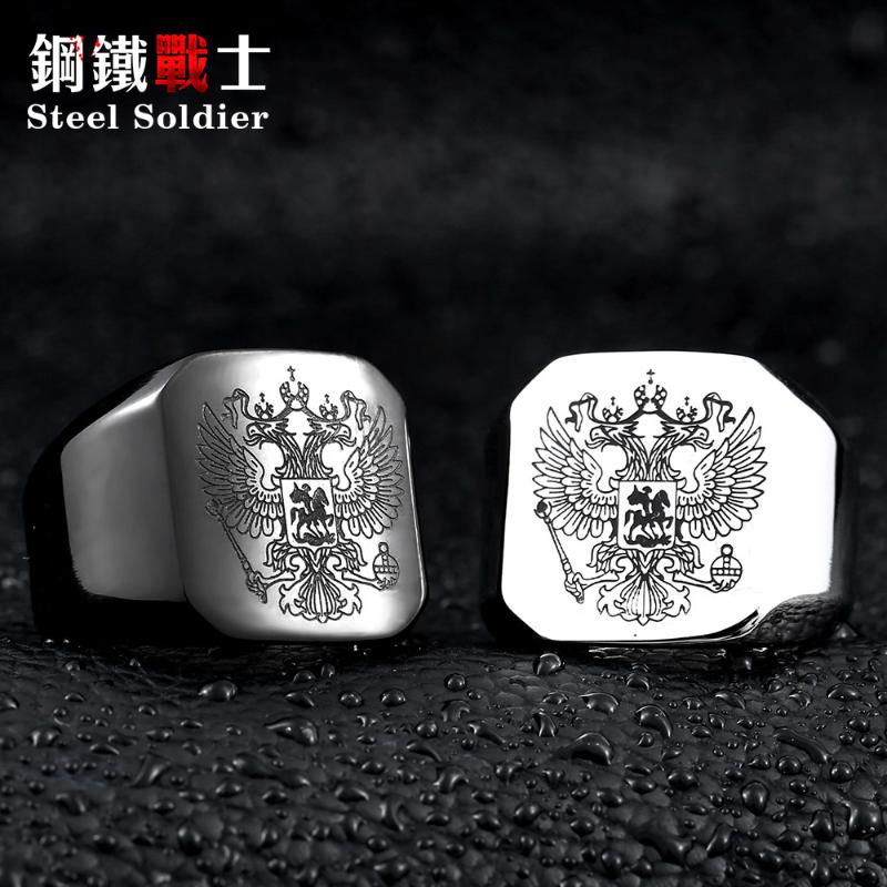 

double eagle emblem russian stainless steel engrave jewelry for men fashion high quality coat of arms of the Signet biker Ring