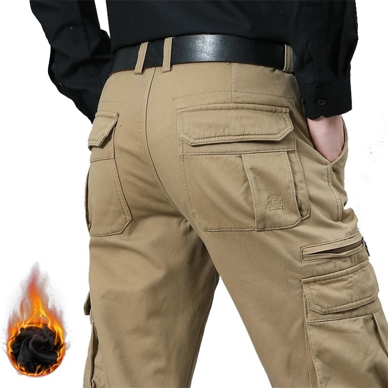 

Winter warm fleece Cargo Pants Men Multi-pockets Baggy Men Pants Military Casual Trousers Army Pants Joggers Plus Size 46 48 8XL 201110, Brown