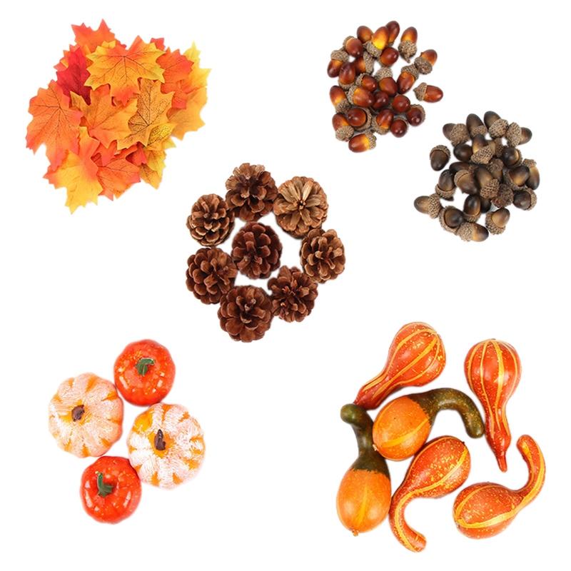 

HOT-166Pcs/Set Simulation Pumpkin Acorn Pinecone Thanksgiving Day Halloween Party Supplies for Photography Props, Green