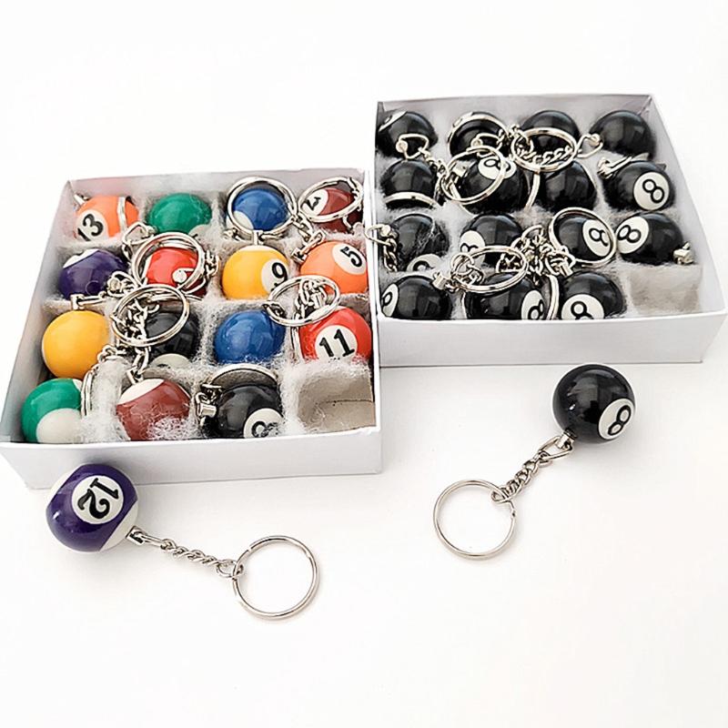 

16pcs Mini Billiards Shaped Keyring 25mm Resin Billiard Ball Key Chain Black 8