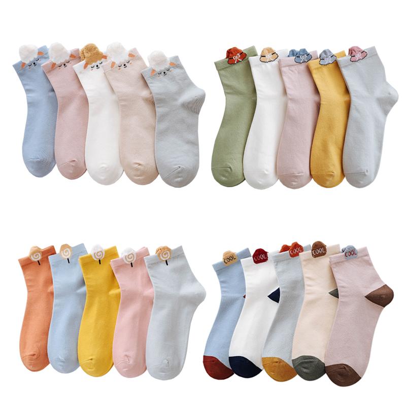 

5 Pairs/Pack Autumn New Kawaii Crew Women Socks Cotton Cartoon 3D Ears Funny Socks Women, Lollipop