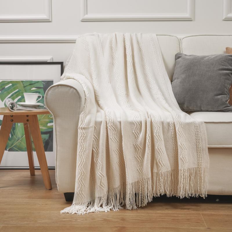 

Battilo Intricate Woven Throw Blanket with Raised Patterns and Tasseled End