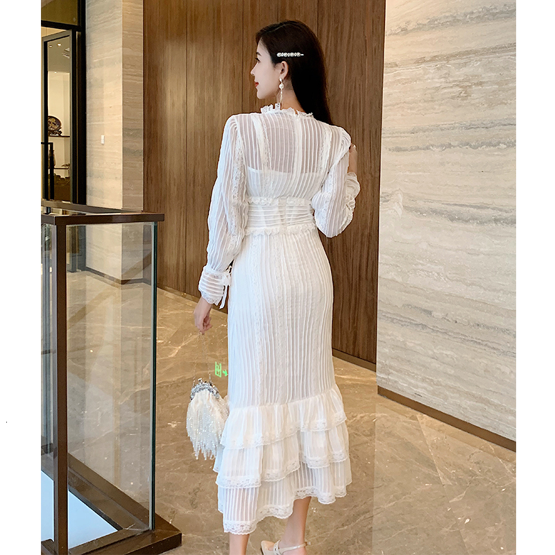

Fashion in Women's Lace High Waist Elegant Party Dressed Up As Ladies Full-mango Ruffles Dress Woman Spring Clothes New Ybze