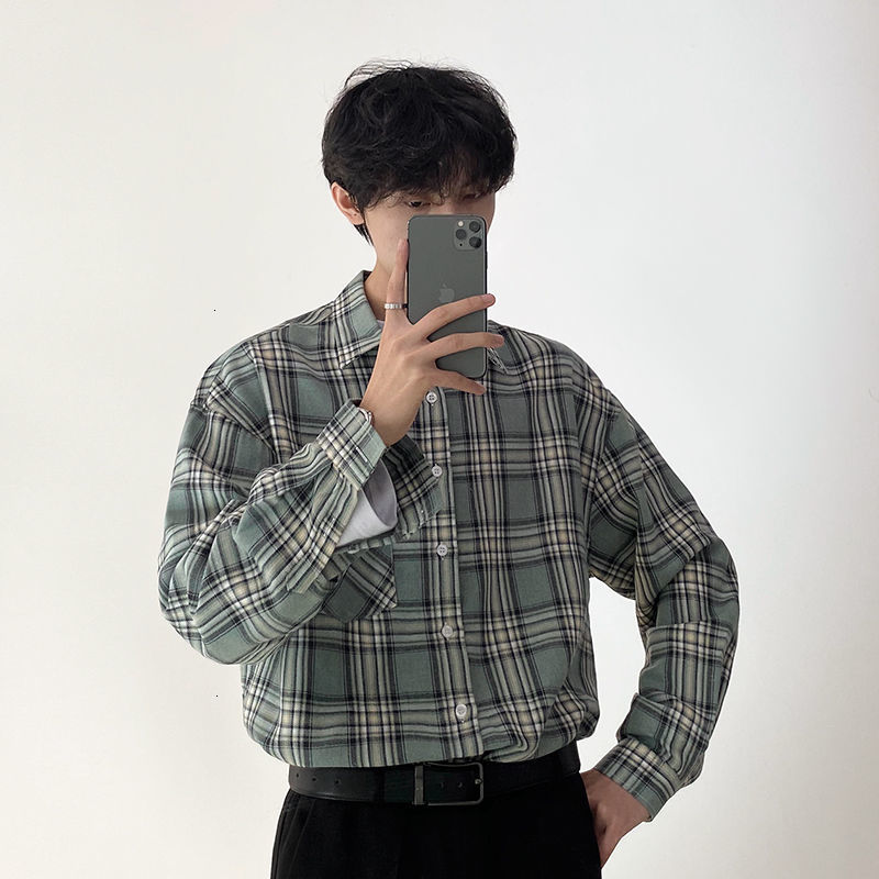 

Male Autumn 2021 Thin New Plan Solid-print Long Sleeve Shirt Relaxed Clothing Youth XQGG, Green.