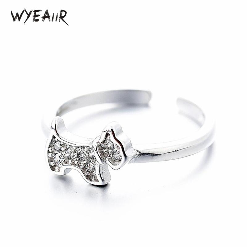 

WYEAIIR Fashion Mini Cute Puppy Zircon Sweet Dog 925 Sterling Silver Female Resizable Opening Rings