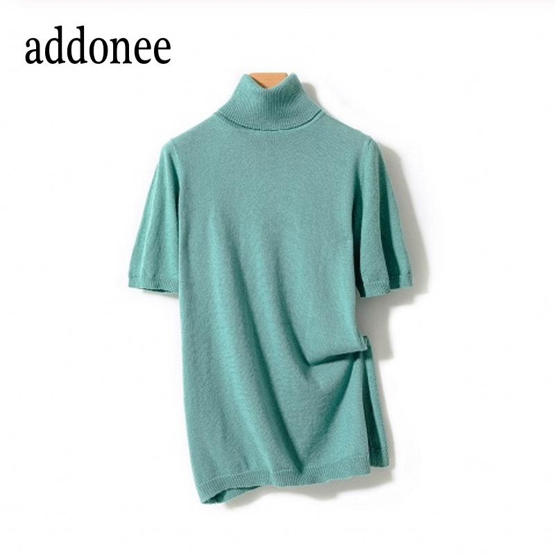 

Spring Summer Autumn New Knit Fiber Women' Ladies Short Sweater Pullover Wild fashion sexy flexible large size high collar thin, Dou green-gf dx