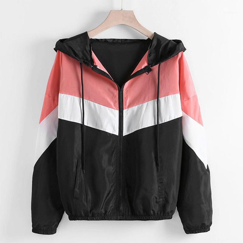 

Women' autumn and spring color matching elastic belt drawstring hooded long-sleeved hoodie sweatshirt pocket zipper casual runn1