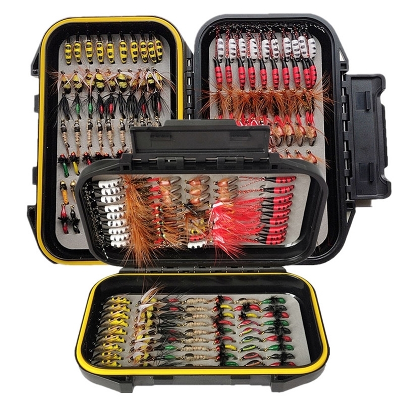 

24-117Pcs Fly Fishing Flies Assortment Waterproof Box Dry/Wet Nymphs Streamer Trout Bass Lure 220221