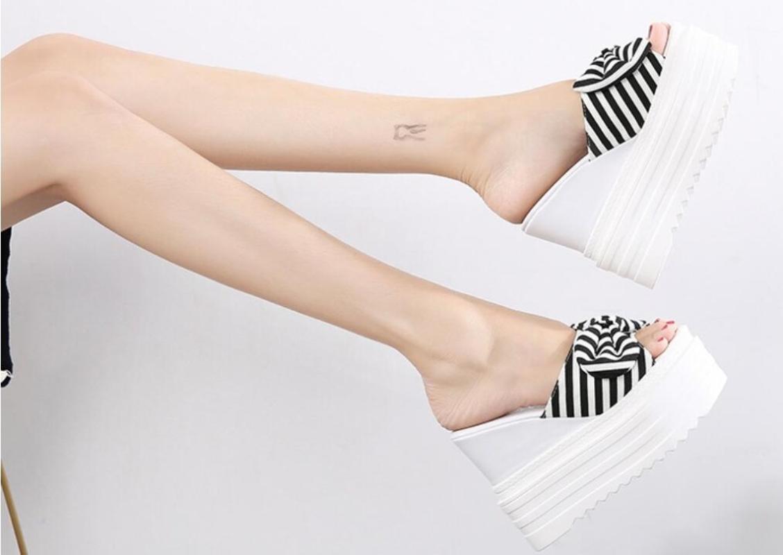 

Summer Women Shoes High Heel 15CM Platform Slippers Fashion Casual Hollow Out Shoes Ladies Wedges Beach Sandals Women Flip Flops1, Beige