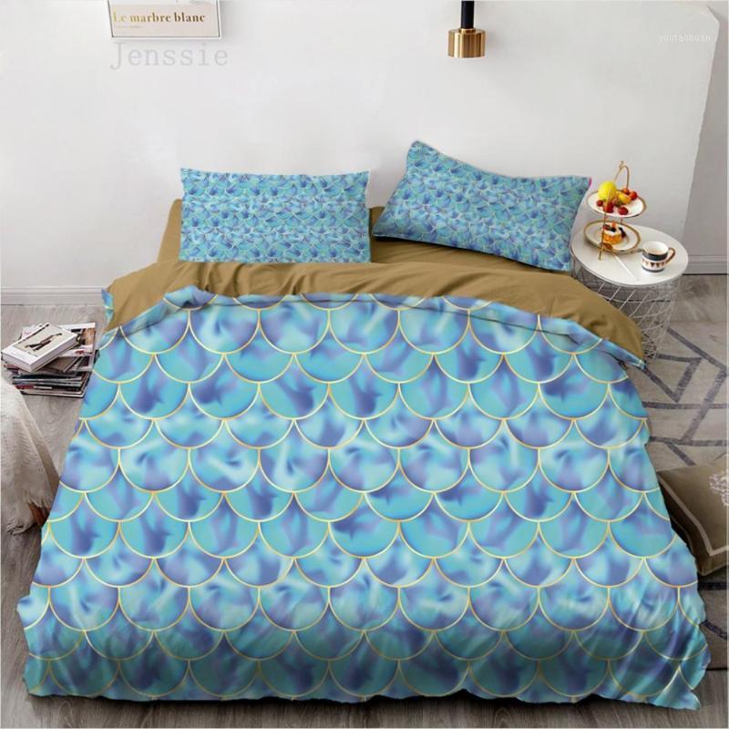 

2/3Pcs Fish Scales Bedding Set Colorful Geometric Scales Bedding Quilt Cover with Pillowcase Queen Kids Girls Dropship1, As picture