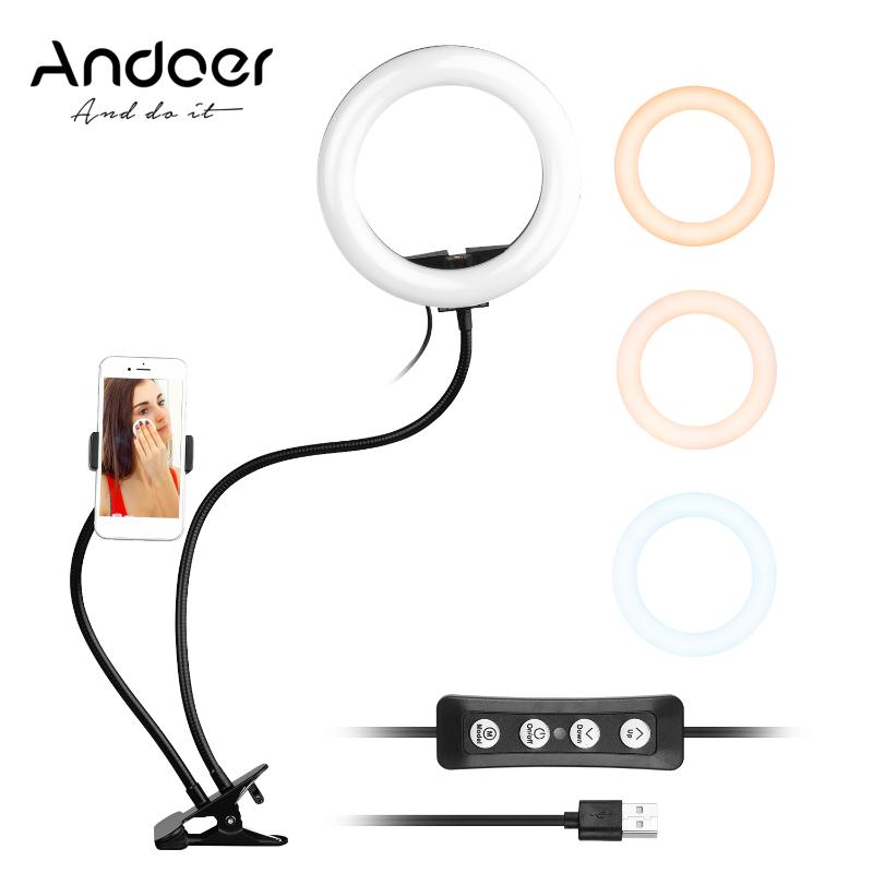 

8 Inch LED Ring Light with Metal Hose Support Phone LED Fill-in Lighting USB Line Control for Live Stream Makeup Selfie Lighting