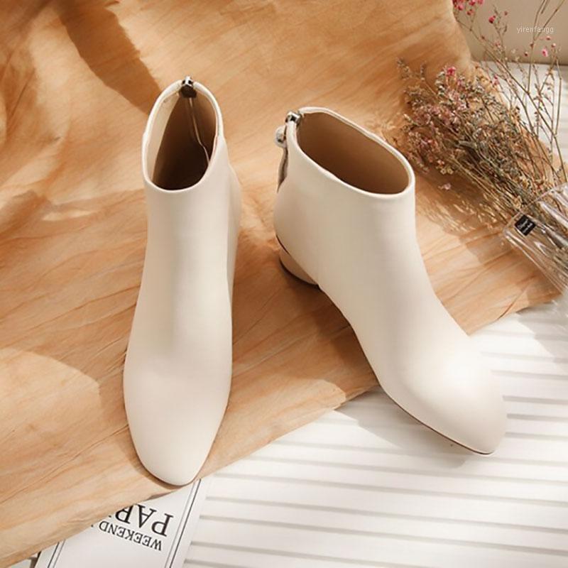 

2020 New Fashion Luxury Boots Women Designers Genuine Leather Zip Round Toe Square heel High (5cm-8cm) Ankle Women Boots1, Beige