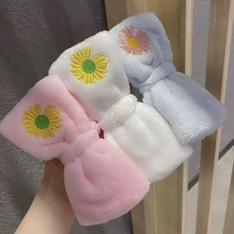 

Fashion Coral Flower Hot Sale Daisy Bow Hairbands Soft Velvet Headband For Women Girls Hair Holder Band Turban Hair Accessories