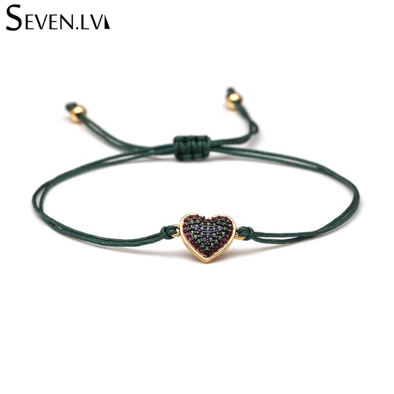 

Zircon inlaid Heart Pendant Bracelet Adjustable braided rope Jewelry Charm Bracelets Fashion Jewelry Gift wholesale for women